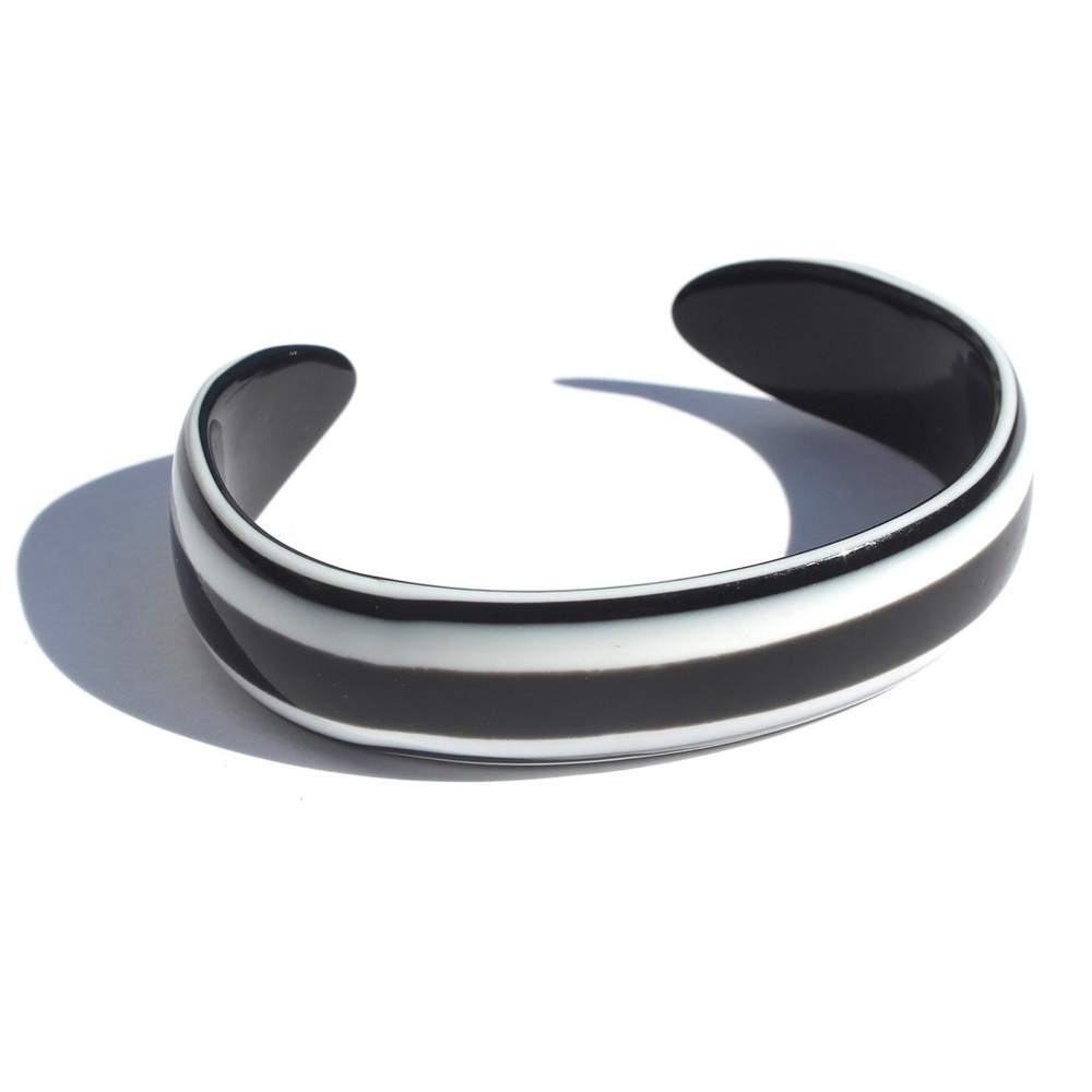 Vintage Lucite Cuff Bracelet Black White Striped